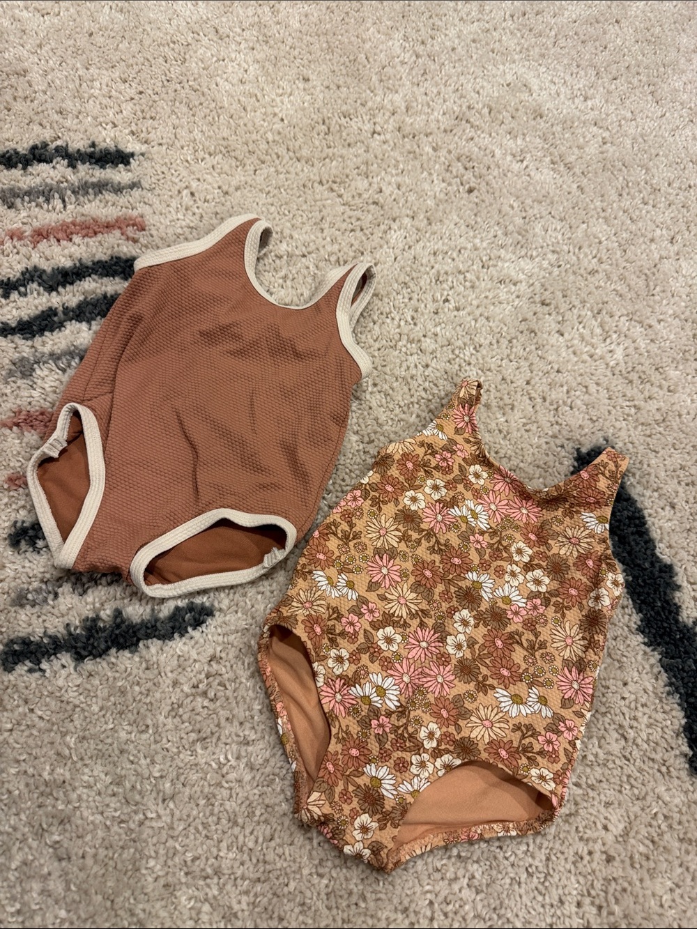 H&M Brown & Cream Kids Swim Bodysuits - Solid and Floral Set